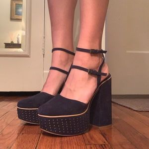Navy Blue Free People studded suede platform heels